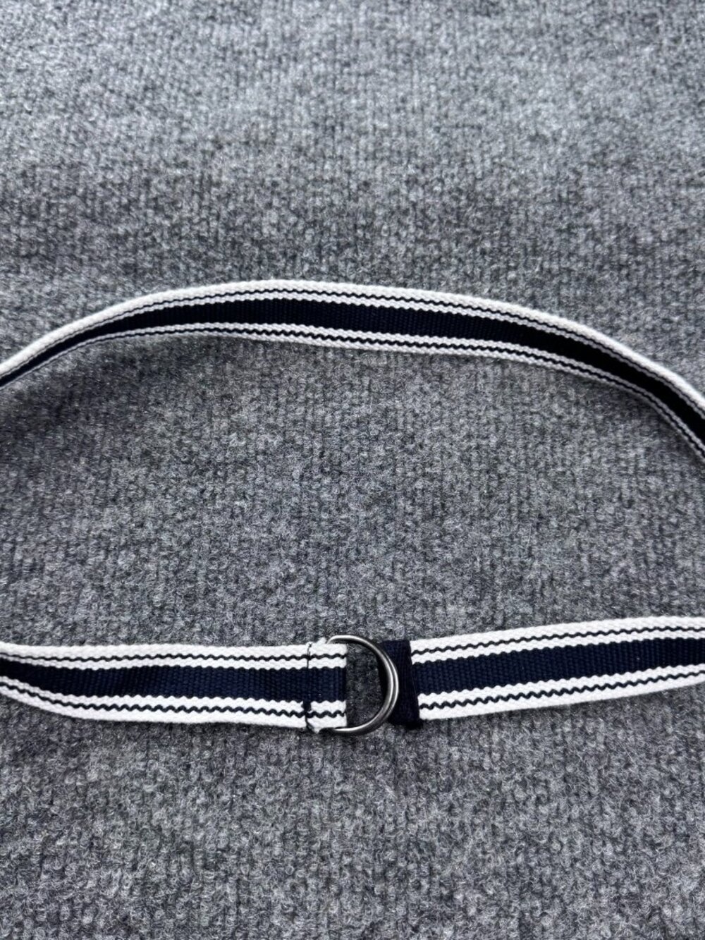 Youth Striped Canvas Webbing Belt D-Ring Buckle Navy Blue White 1" Fits 22-24"in